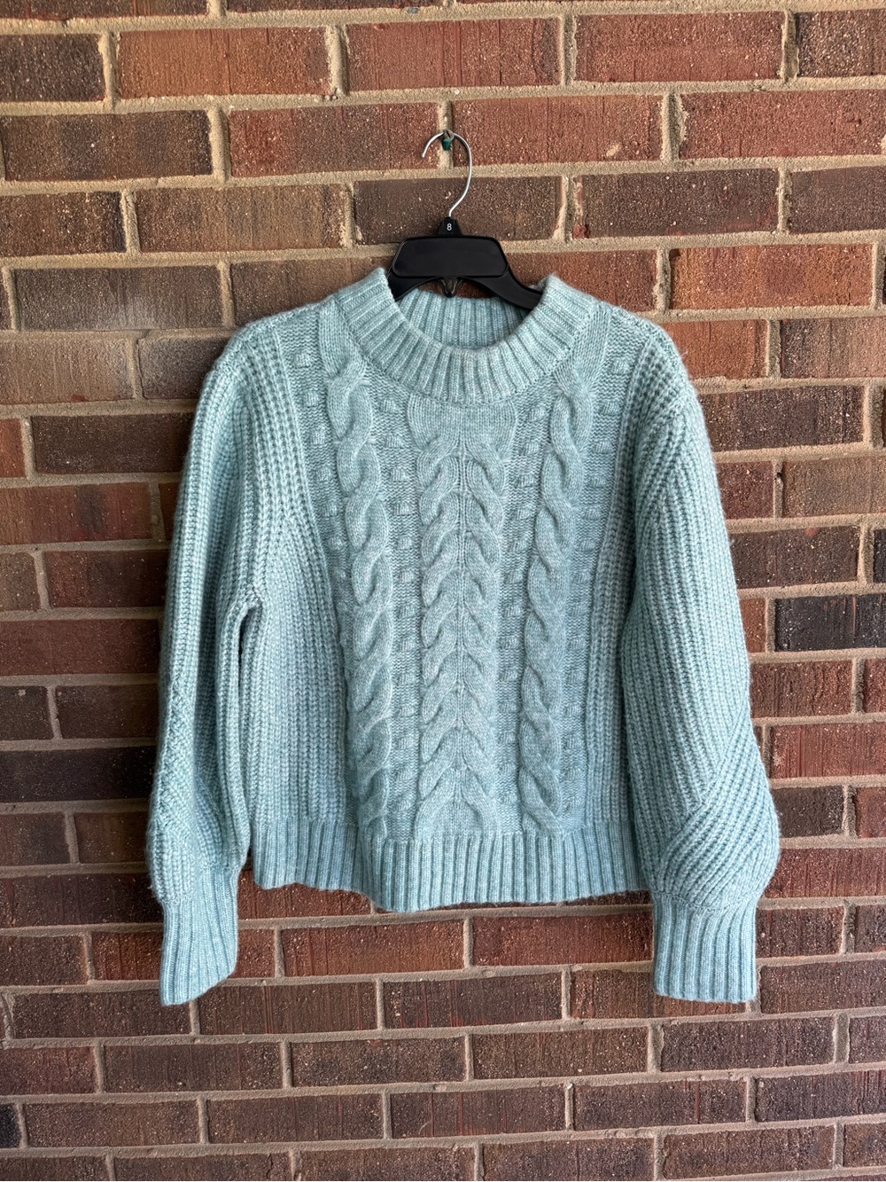 Light Green Cable Knit Women's Sweater - Crewneck